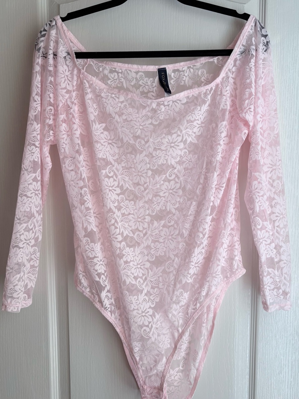 City Chic Sheer Lace Off the shoulder Long-Sleeve Bodysuit - Pink Size 18 NW